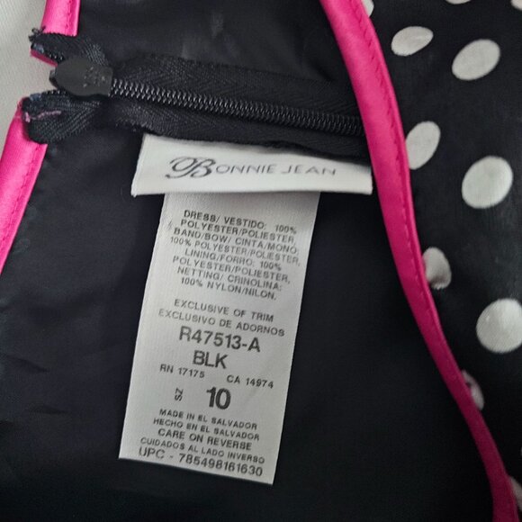Bonnie Jean Kids Girls Black White Polka Dot Pink Trim Drop Waist Dress Size 10 - Picture 9 of 12
